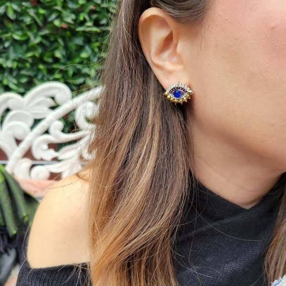 Evil Eye Minimalist Stud Earrings - Picture 3 of 8